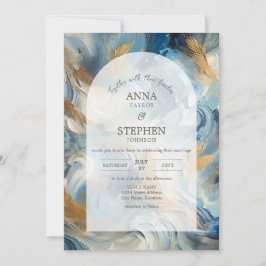 Invitación Elegancia contemporánea: Boda de oro blanco azul