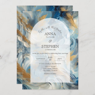 Invitación Elegancia contemporánea: Boda de oro blanco azul
