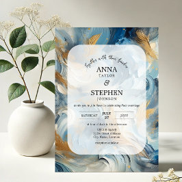 Invitación Elegancia contemporánea: Boda de oro blanco azul