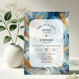 Invitación Elegancia contemporánea: Boda de oro blanco azul