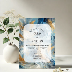 Invitación Elegancia contemporánea: Boda de oro blanco azul