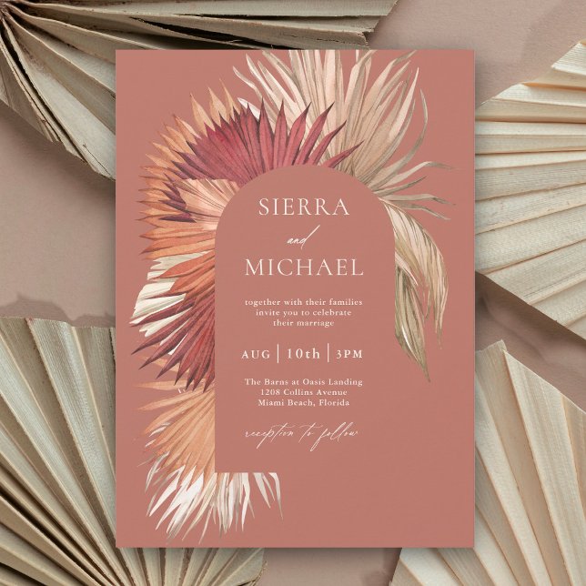 Invitación Elegancia Costera Abanico Palmas Tropical Boho (Subido por el creador)