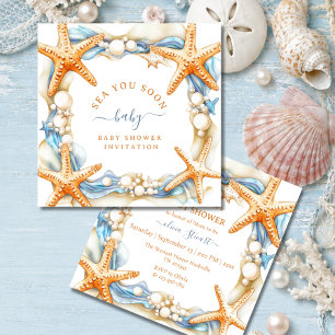 Invitación Elegancia costera Azul Mar Te Veré Pronto Bebé