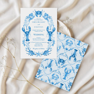 Invitación Elegancia Costera Boda Costera Acuarela Azul 