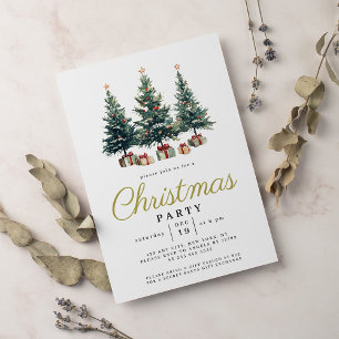 Invitación Elegancia de Acuarela Árbol de Navidad Navidad