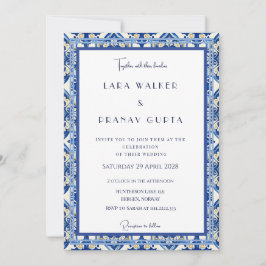 Invitación Elegancia de Boda con Azulejo Azul Chic