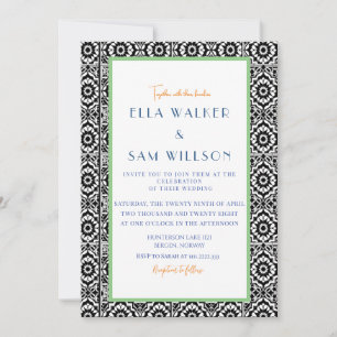 Invitación Elegancia de Boda Formal en Baldosas Blancas y Neg
