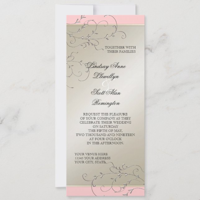 Invitación Elegancia de corbata negra, Boda plateado de champ (Anverso)