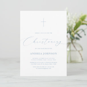 Invitación Elegancia de escritura minimalista en blanco y azu