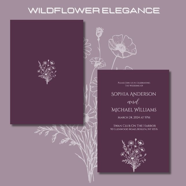 Invitación Elegancia de flores silvestres Boda Tema púrpura- (Wildflower Elegance Wedding Invitations Purple-Rustic, Bohemian, Country)