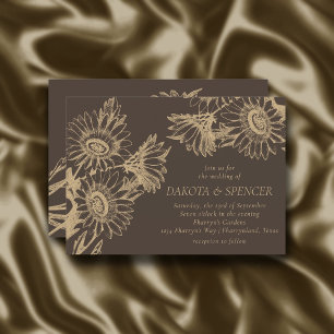 Invitación Elegancia de girasol Boda Gold y Brown