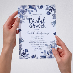 Invitación Elegancia de la ducha nupcial floral paleta azul