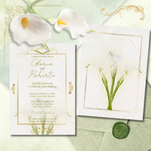 Invitación Elegancia de Lirio Blanco y Oro Calla