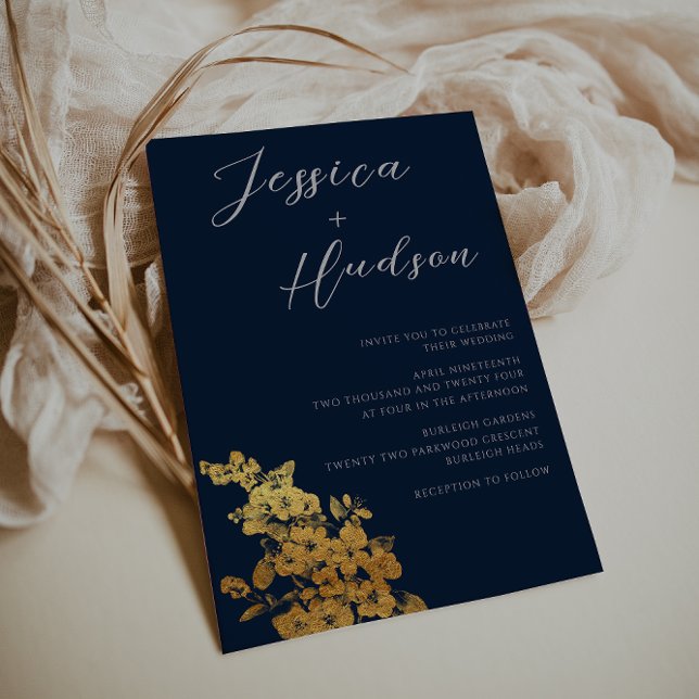 Invitación Elegancia de lujo: Boda floral de marina y oro (Subido por el creador)
