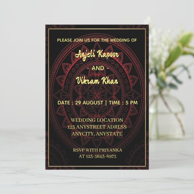 Invitación Elegancia de Mandala Carmesí (Anverso de pie)