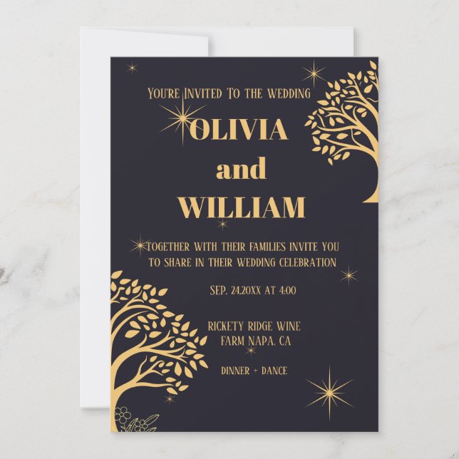 Invitación "Elegancia de medianoche: Boda azul oscuro (Anverso)