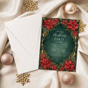 Invitación Elegancia de Nochebuena Dorada de Navidad