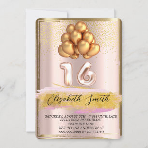 Invitación Elegancia de oro, dulce de oro rosa dieciséis