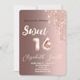 Invitación Elegancia de oro, dulce de oro rosa dieciséis