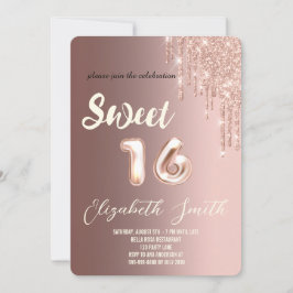 Invitación Elegancia de oro, dulce de oro rosa dieciséis