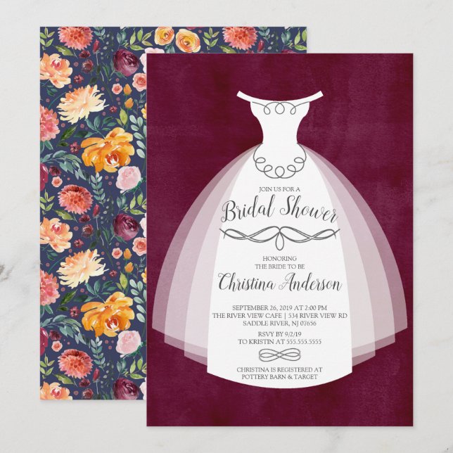 Invitación Elegancia de otoño Novia Gown Bridal Shower (Anverso / Reverso)