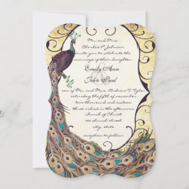 Invitación Elegancia de Pavo Real de Damasco Berenjena Oro y 