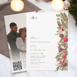 Invitación Elegancia de pino de invierno foto inicial Boda de