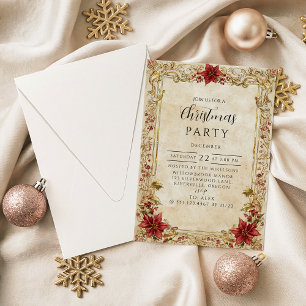 Invitación Elegancia de Poinsettia Barroca de Navidad