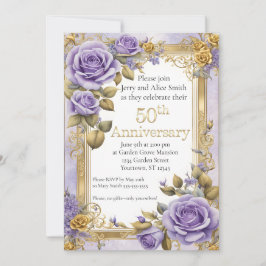 Invitación Elegancia de Púrpura y Oro 50 Aniversario