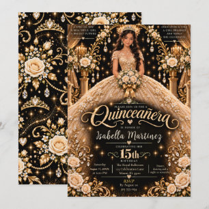 Invitación Elegancia de Quinceañera Dorada