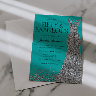 Invitación Elegancia de vestido plateado 50 y fabuloso! 50 cu