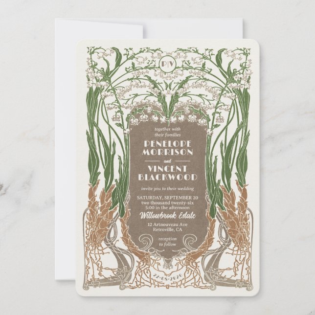 Invitación Elegancia del Art Nouveau de Snowdrop (Anverso)