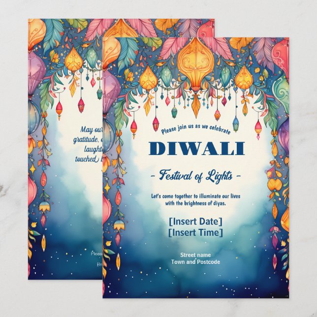 Invitación Elegancia Diwali de Crepúsculo (Anverso / Reverso)