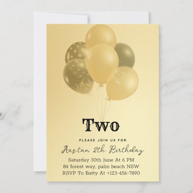 Invitación "Elegancia dorada: celebración del segundo cumplea (Anverso)