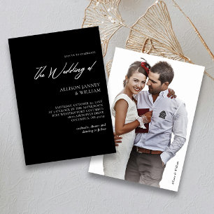 Invitación Elegancia dramática: Guión blanco sobre Boda negro