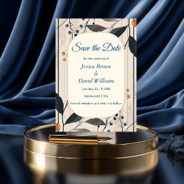 Invitación Elegancia en Blue & Gold Modern Save the Date Card