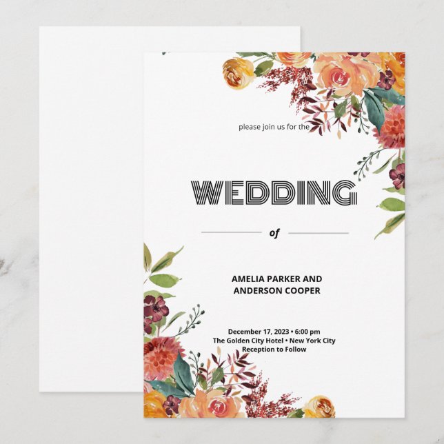 Invitación Elegancia en el Boda Bloom (Anverso / Reverso)