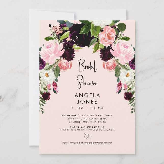Invitación Elegancia en la ducha Air Rubor Floral Bridal (Anverso)