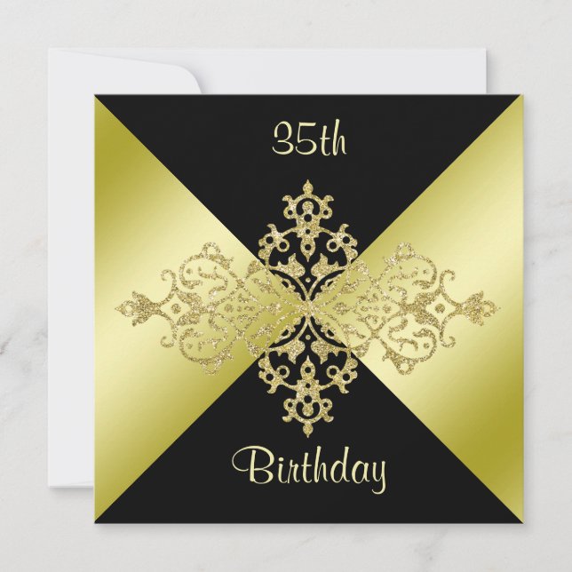 Invitación Elegancia en negro y oro 35 cumpleaños (Anverso)