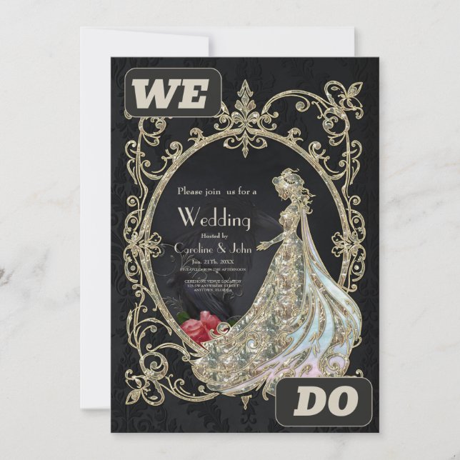 Invitación Elegancia en oro y negro. (Anverso)
