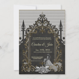 Invitación Elegancia en plata y negro.