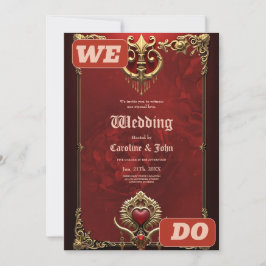 Invitación Elegancia en rojo luster con un corazón ornamentad