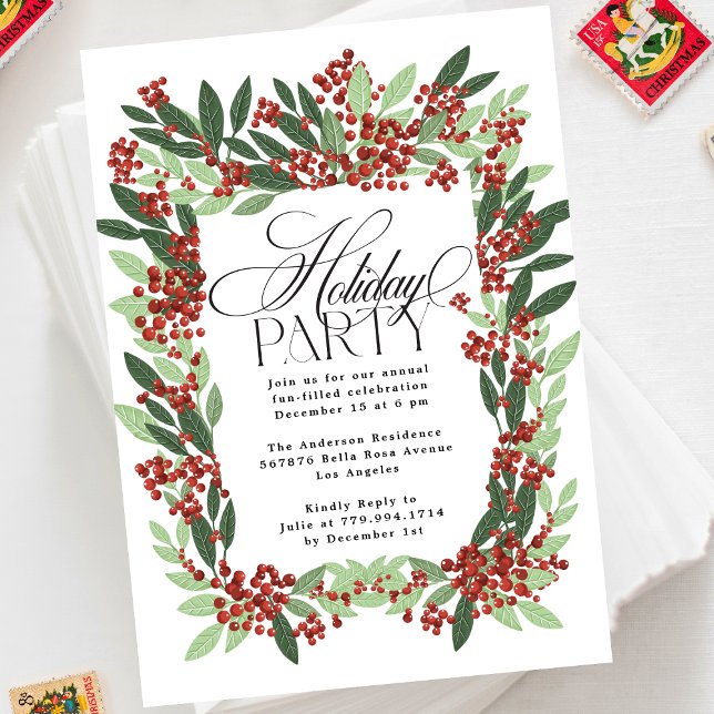 Invitación Elegancia encantada Fiesta de Navidades botánicos (Subido por el creador)