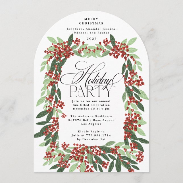 Invitación Elegancia encantada Navidades botánicos Fiesta Arc (Anverso)