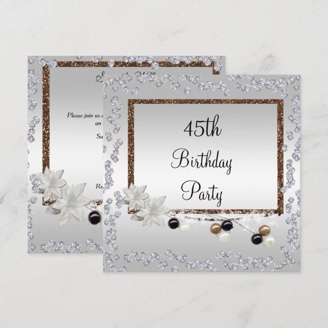 Invitación Elegancia enmarcada 45º cumpleaños (Anverso / Reverso)