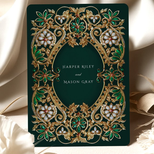 Invitación Elegancia Esmeralda y Boda de Oro Antiguo (Subido por el creador)