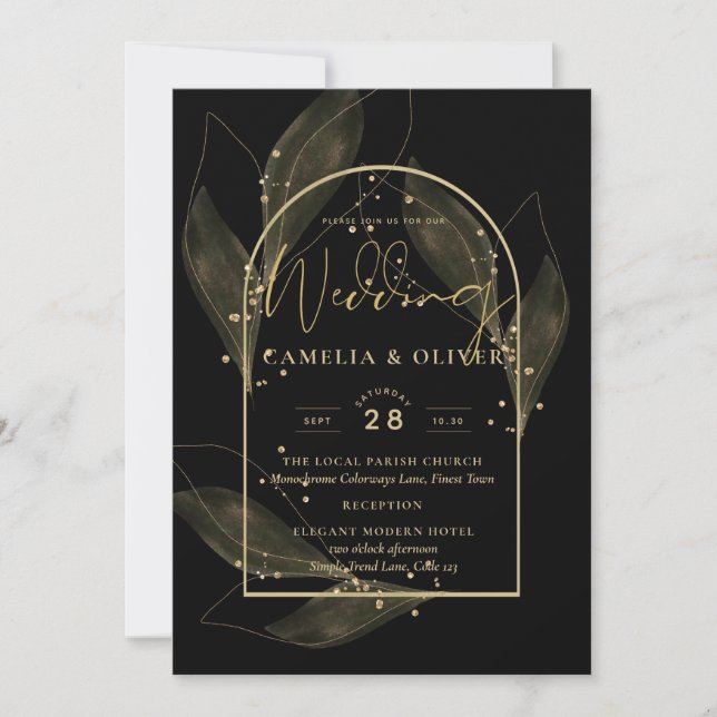 Invitación Elegancia eterna Boda con tema de oro negro (Anverso)