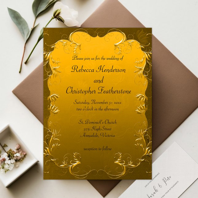 Invitación Elegancia Eterna Boda Vintage Dorada (Subido por el creador)