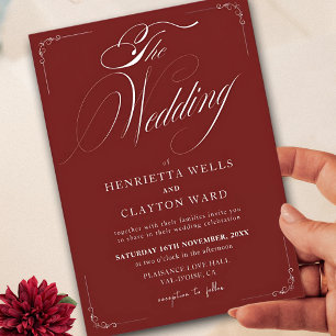 Invitación Elegancia eterna Borgoña y Boda blanco