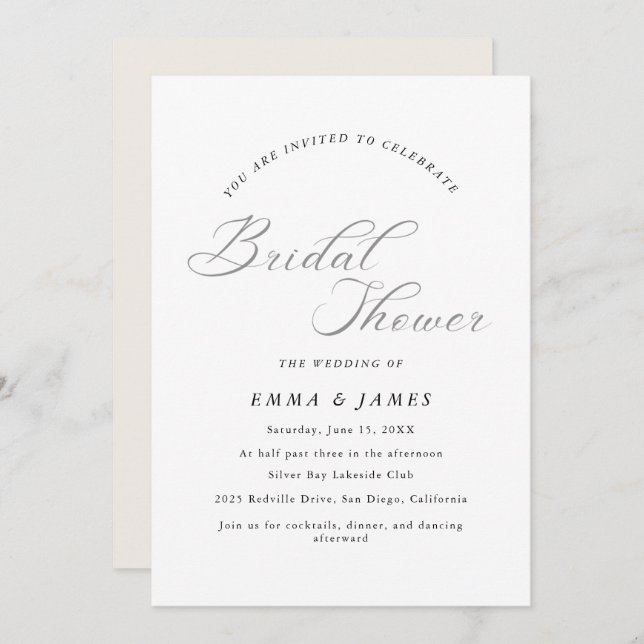 Invitación Elegancia eterna | Ducha Británica Simple (Anverso / Reverso)